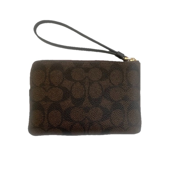 Coach Corner Zip Wristlet in Signature C Canvas Monogram Purse Brown & Black NWT - Picture 2 of 6